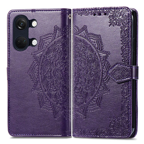 Funda de Cuero Cartera con Soporte Patron de Moda Carcasa para OnePlus Ace 2V 5G Morado