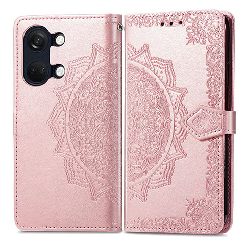 Funda de Cuero Cartera con Soporte Patron de Moda Carcasa para OnePlus Ace 2V 5G Oro Rosa