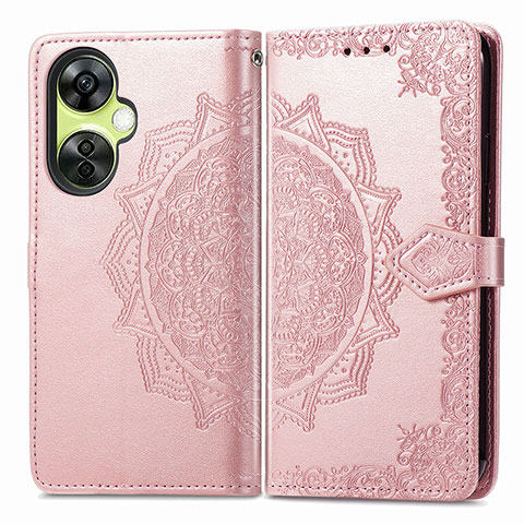 Funda de Cuero Cartera con Soporte Patron de Moda Carcasa para OnePlus Nord CE 3 5G Oro Rosa