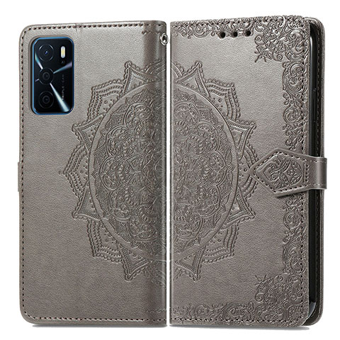 Funda de Cuero Cartera con Soporte Patron de Moda Carcasa para Oppo A16 Gris