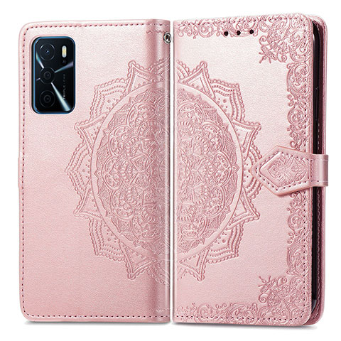 Funda de Cuero Cartera con Soporte Patron de Moda Carcasa para Oppo A16 Oro Rosa