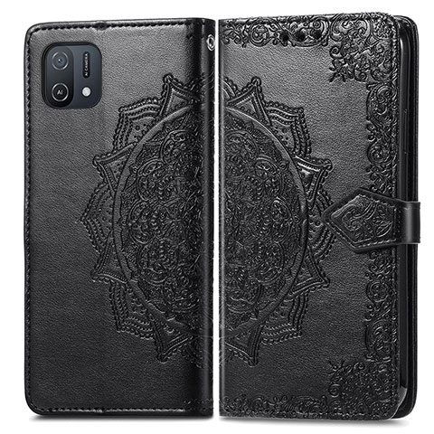 Funda de Cuero Cartera con Soporte Patron de Moda Carcasa para Oppo A16K Negro