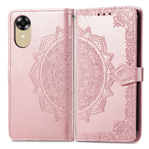 Funda de Cuero Cartera con Soporte Patron de Moda Carcasa para Oppo A17K Oro Rosa