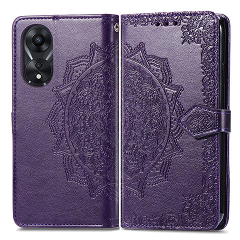 Funda de Cuero Cartera con Soporte Patron de Moda Carcasa para Oppo A18 Morado