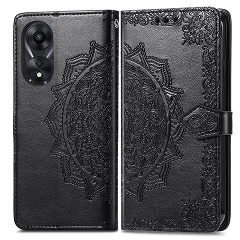 Funda de Cuero Cartera con Soporte Patron de Moda Carcasa para Oppo A38 Negro