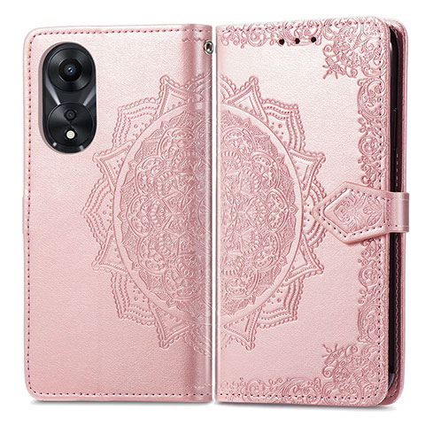 Funda de Cuero Cartera con Soporte Patron de Moda Carcasa para Oppo A38 Oro Rosa