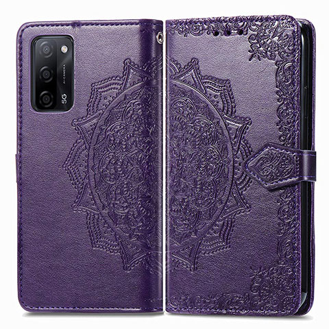 Funda de Cuero Cartera con Soporte Patron de Moda Carcasa para Oppo A53s 5G Morado