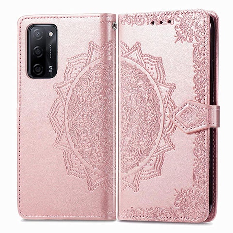 Funda de Cuero Cartera con Soporte Patron de Moda Carcasa para Oppo A53s 5G Oro Rosa