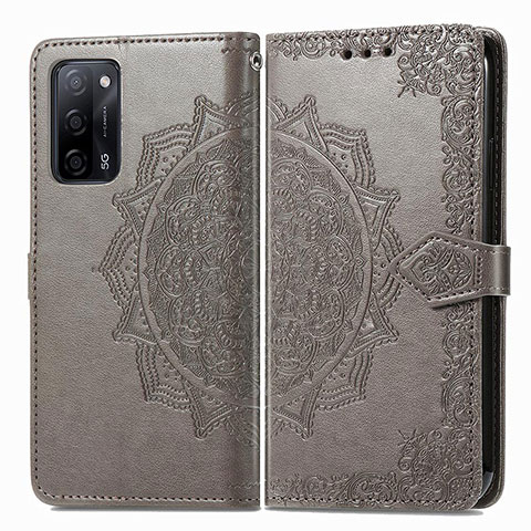 Funda de Cuero Cartera con Soporte Patron de Moda Carcasa para Oppo A55 5G Gris