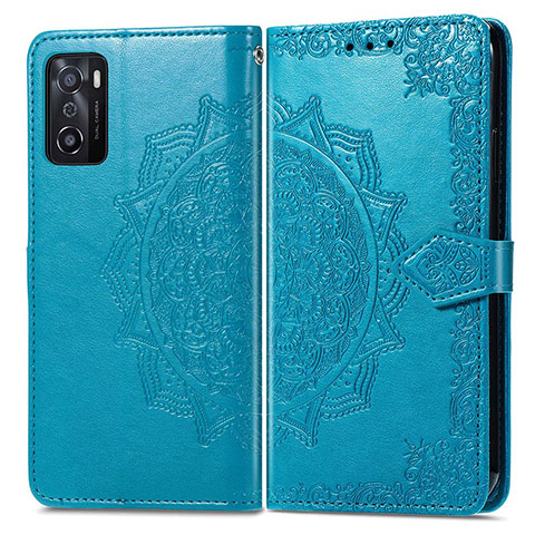 Funda de Cuero Cartera con Soporte Patron de Moda Carcasa para Oppo A55S 5G Azul