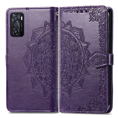 Funda de Cuero Cartera con Soporte Patron de Moda Carcasa para Oppo A55S 5G Morado