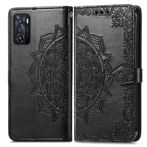 Funda de Cuero Cartera con Soporte Patron de Moda Carcasa para Oppo A55S 5G Negro