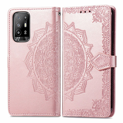 Funda de Cuero Cartera con Soporte Patron de Moda Carcasa para Oppo A94 5G Oro Rosa