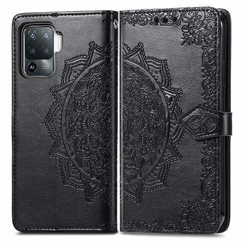 Funda de Cuero Cartera con Soporte Patron de Moda Carcasa para Oppo F19 Pro Negro