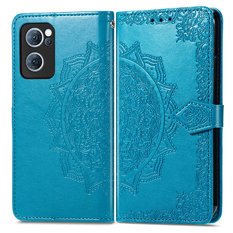 Funda de Cuero Cartera con Soporte Patron de Moda Carcasa para Oppo F21 Pro 4G Azul