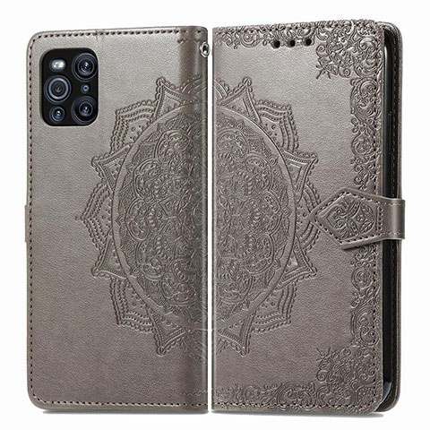 Funda de Cuero Cartera con Soporte Patron de Moda Carcasa para Oppo Find X3 5G Gris