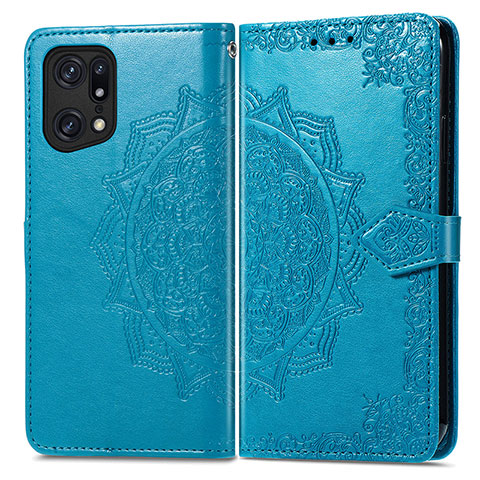 Funda de Cuero Cartera con Soporte Patron de Moda Carcasa para Oppo Find X5 5G Azul