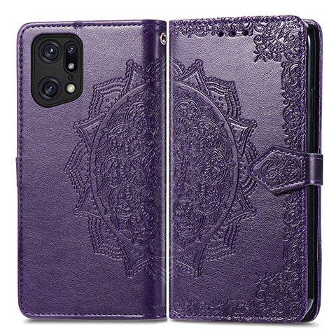 Funda de Cuero Cartera con Soporte Patron de Moda Carcasa para Oppo Find X5 5G Morado