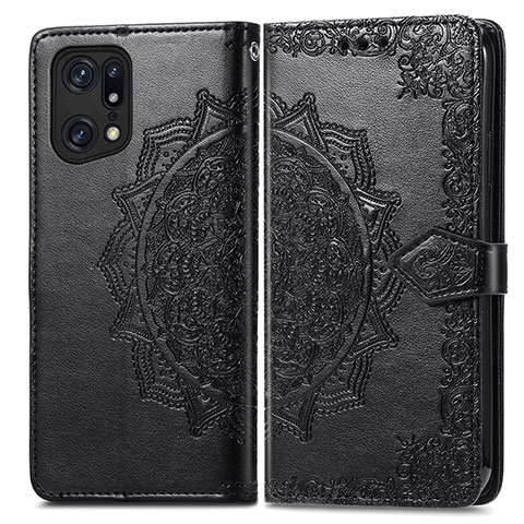 Funda de Cuero Cartera con Soporte Patron de Moda Carcasa para Oppo Find X5 5G Negro