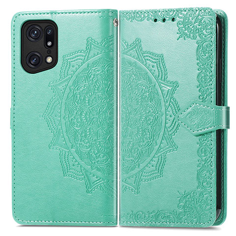 Funda de Cuero Cartera con Soporte Patron de Moda Carcasa para Oppo Find X5 Pro 5G Verde