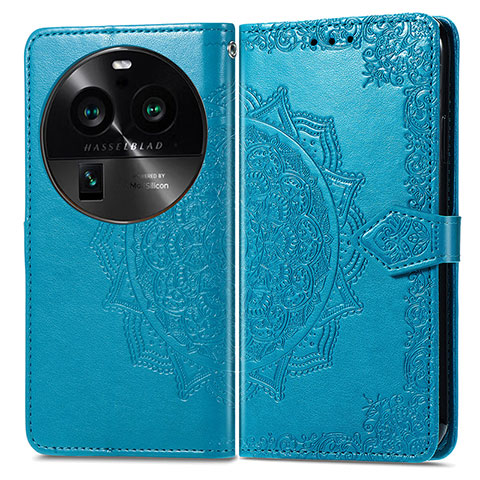 Funda de Cuero Cartera con Soporte Patron de Moda Carcasa para Oppo Find X6 5G Azul