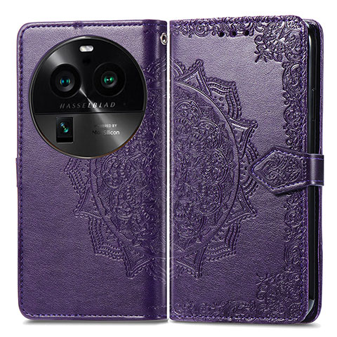 Funda de Cuero Cartera con Soporte Patron de Moda Carcasa para Oppo Find X6 5G Morado