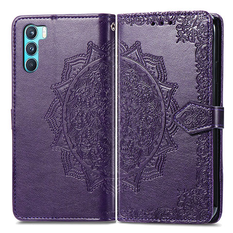 Funda de Cuero Cartera con Soporte Patron de Moda Carcasa para Oppo K9 Pro 5G Morado