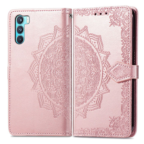 Funda de Cuero Cartera con Soporte Patron de Moda Carcasa para Oppo K9 Pro 5G Oro Rosa