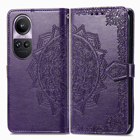 Funda de Cuero Cartera con Soporte Patron de Moda Carcasa para Oppo Reno10 5G Morado