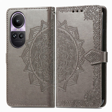 Funda de Cuero Cartera con Soporte Patron de Moda Carcasa para Oppo Reno10 Pro 5G Gris