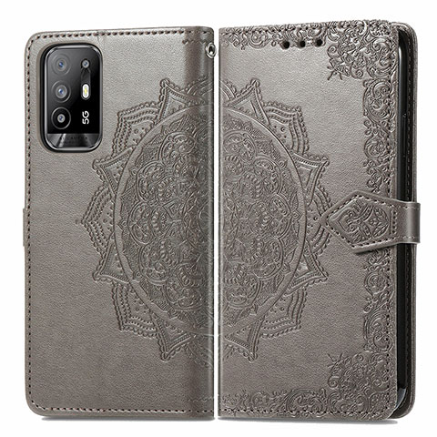 Funda de Cuero Cartera con Soporte Patron de Moda Carcasa para Oppo Reno5 Z 5G Gris