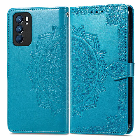 Funda de Cuero Cartera con Soporte Patron de Moda Carcasa para Oppo Reno6 5G Azul