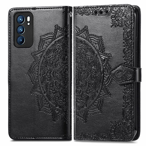 Funda de Cuero Cartera con Soporte Patron de Moda Carcasa para Oppo Reno6 5G Negro