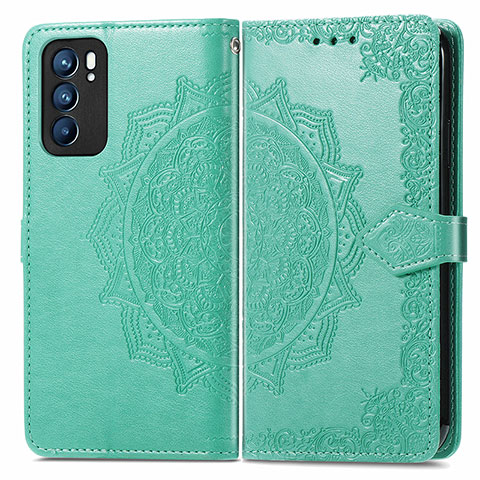 Funda de Cuero Cartera con Soporte Patron de Moda Carcasa para Oppo Reno6 5G Verde