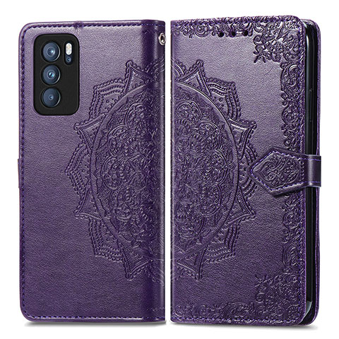 Funda de Cuero Cartera con Soporte Patron de Moda Carcasa para Oppo Reno6 Pro 5G India Morado