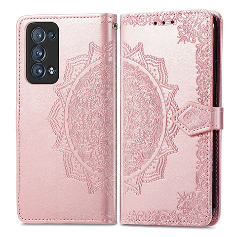 Funda de Cuero Cartera con Soporte Patron de Moda Carcasa para Oppo Reno6 Pro 5G Oro Rosa