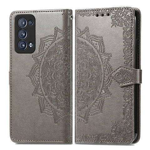 Funda de Cuero Cartera con Soporte Patron de Moda Carcasa para Oppo Reno6 Pro+ Plus 5G Gris