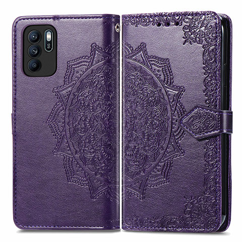 Funda de Cuero Cartera con Soporte Patron de Moda Carcasa para Oppo Reno6 Z 5G Morado