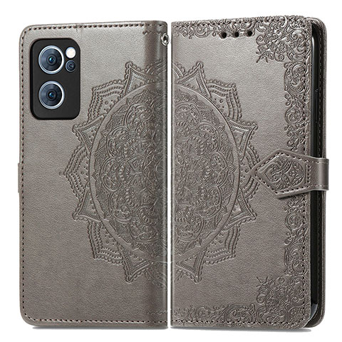 Funda de Cuero Cartera con Soporte Patron de Moda Carcasa para Oppo Reno8 4G Gris