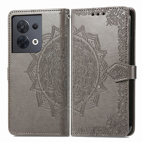 Funda de Cuero Cartera con Soporte Patron de Moda Carcasa para Oppo Reno8 5G Gris