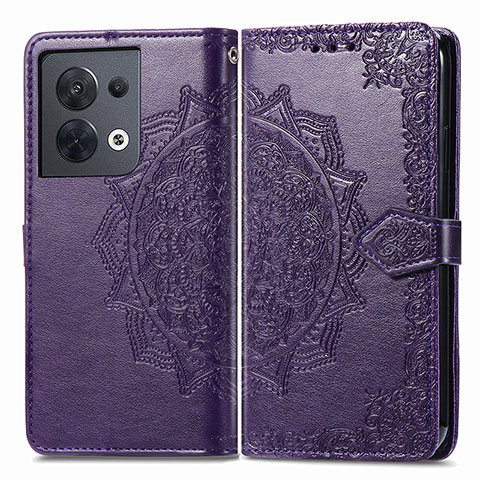 Funda de Cuero Cartera con Soporte Patron de Moda Carcasa para Oppo Reno9 5G Morado