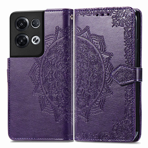 Funda de Cuero Cartera con Soporte Patron de Moda Carcasa para Oppo Reno9 Pro+ Plus 5G Morado