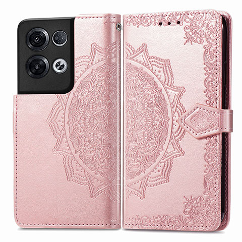 Funda de Cuero Cartera con Soporte Patron de Moda Carcasa para Oppo Reno9 Pro+ Plus 5G Oro Rosa