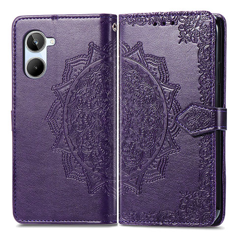 Funda de Cuero Cartera con Soporte Patron de Moda Carcasa para Realme 10 Pro 5G Morado