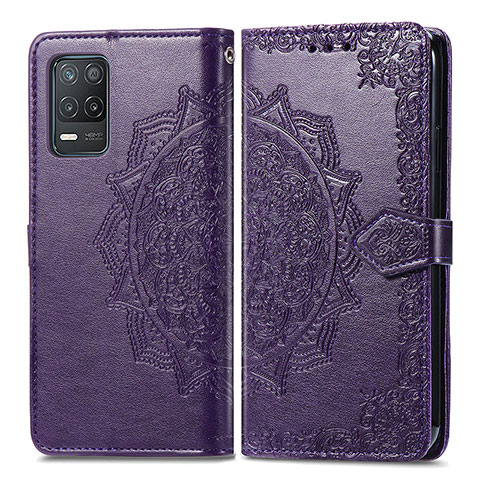 Funda de Cuero Cartera con Soporte Patron de Moda Carcasa para Realme 8 5G Morado