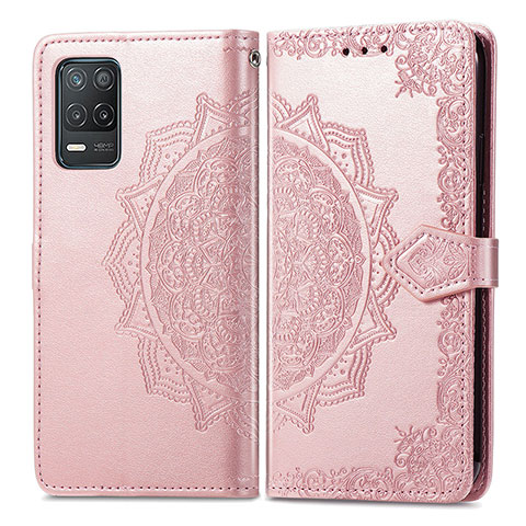 Funda de Cuero Cartera con Soporte Patron de Moda Carcasa para Realme 9 5G India Oro Rosa