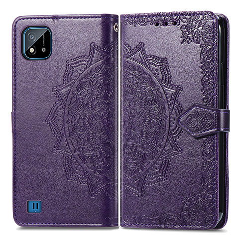 Funda de Cuero Cartera con Soporte Patron de Moda Carcasa para Realme C11 (2021) Morado