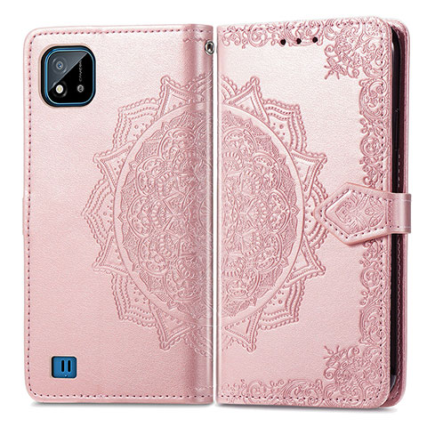 Funda de Cuero Cartera con Soporte Patron de Moda Carcasa para Realme C20A Oro Rosa