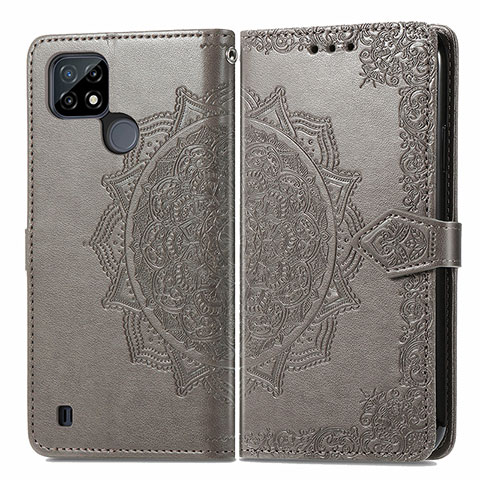 Funda de Cuero Cartera con Soporte Patron de Moda Carcasa para Realme C21 Gris