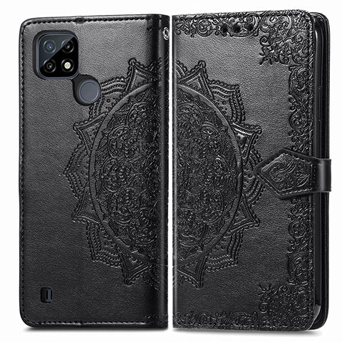 Funda de Cuero Cartera con Soporte Patron de Moda Carcasa para Realme C25Y India Negro